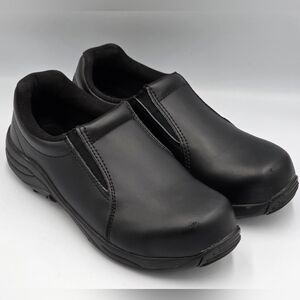 BRAZOS Steel Toe Slip On Black Leather Non Slip Work Shoes Men's Size 10D